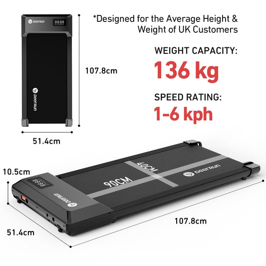 DeerRun Q1 Mini Smart Under Desk Treadmill 136 Kg Capacity with Remote Control